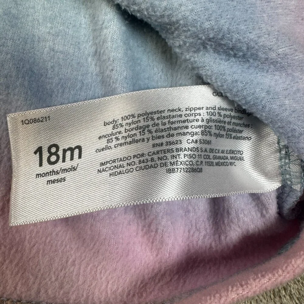 OSHKOSH B'GOSH Girls 1/4 Zip Colorful Fleece & Carters Zip up Hoodie SIZE 18M - Picture 8 of 15